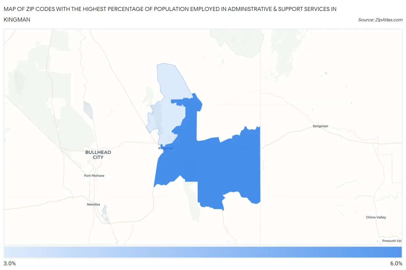 Zip Codes with the Highest Percentage of Population Employed in Administrative & Support Services in Kingman Map