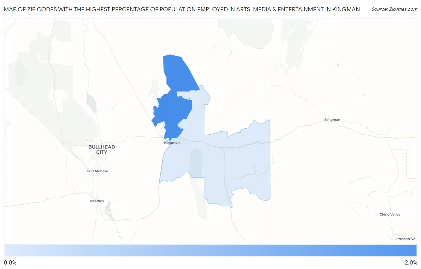 Zip Codes with the Highest Percentage of Population Employed in Arts, Media & Entertainment in Kingman Map