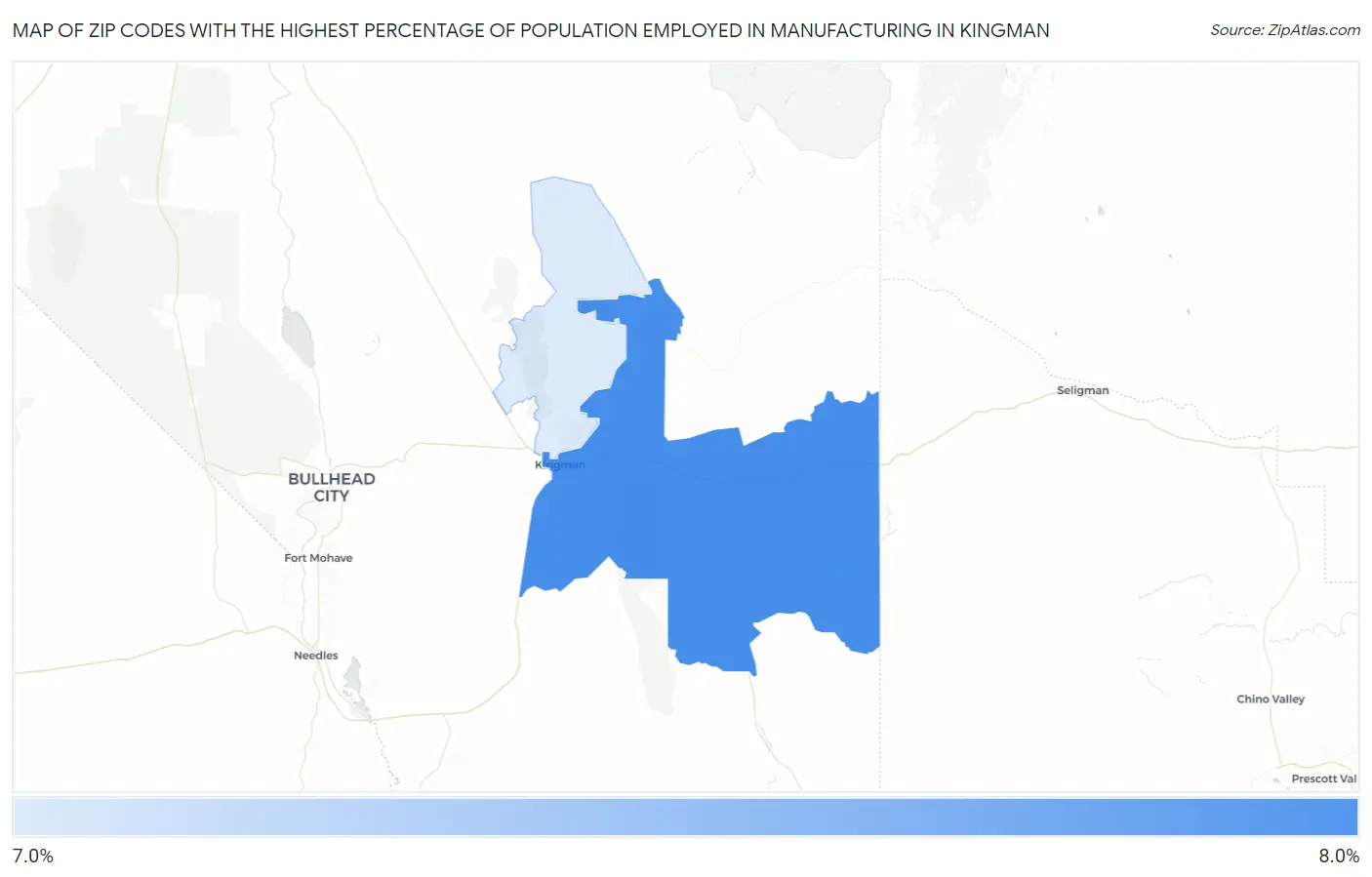 Zip Codes with the Highest Percentage of Population Employed in Manufacturing in Kingman Map
