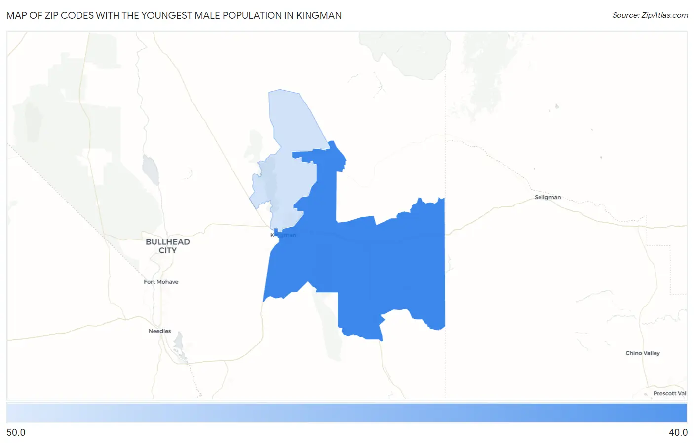 Zip Codes with the Youngest Male Population in Kingman Map