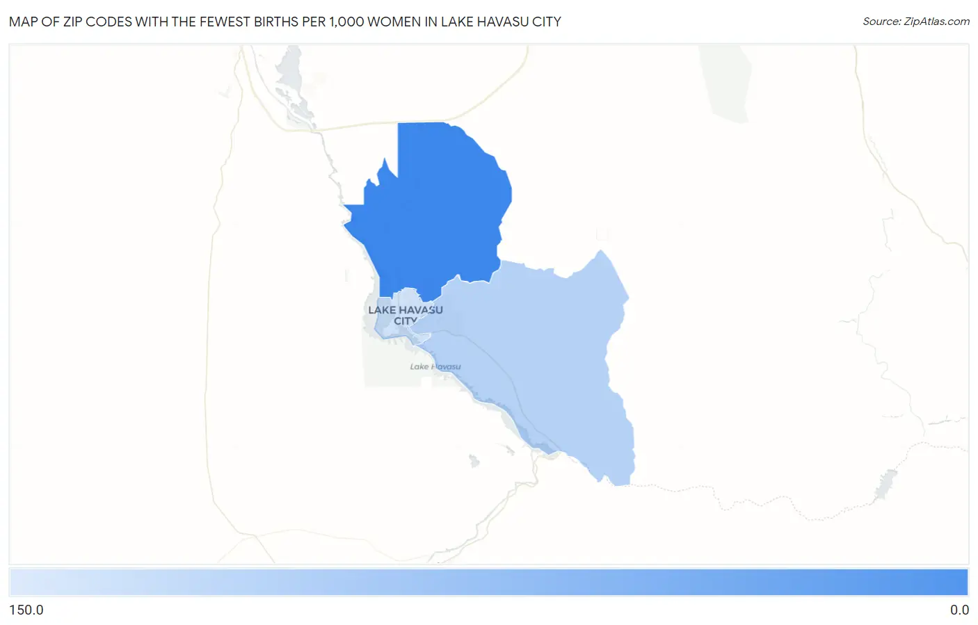 Zip Codes with the Fewest Births per 1,000 Women in Lake Havasu City Map
