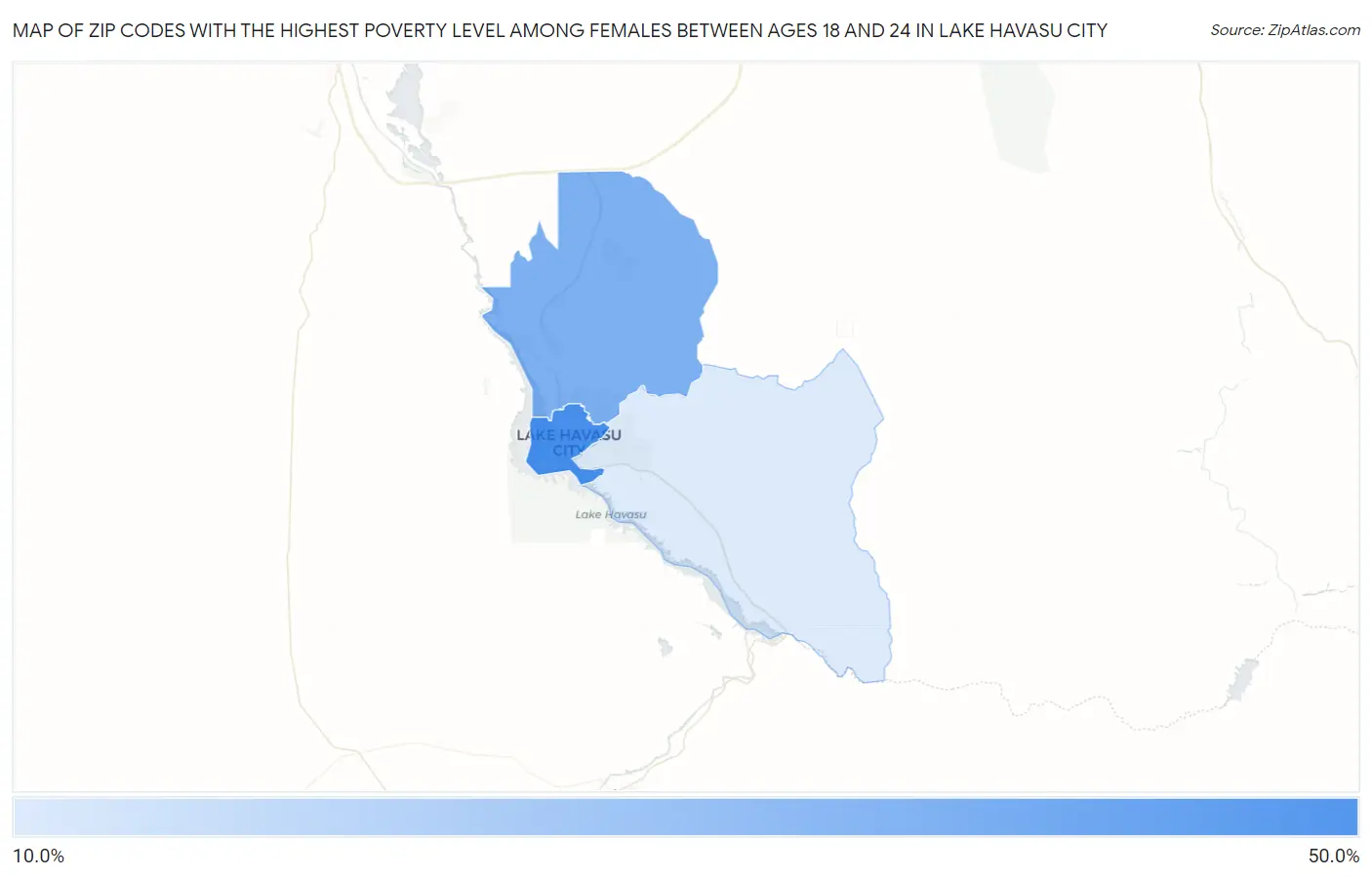 Zip Codes with the Highest Poverty Level Among Females Between Ages 18 and 24 in Lake Havasu City Map