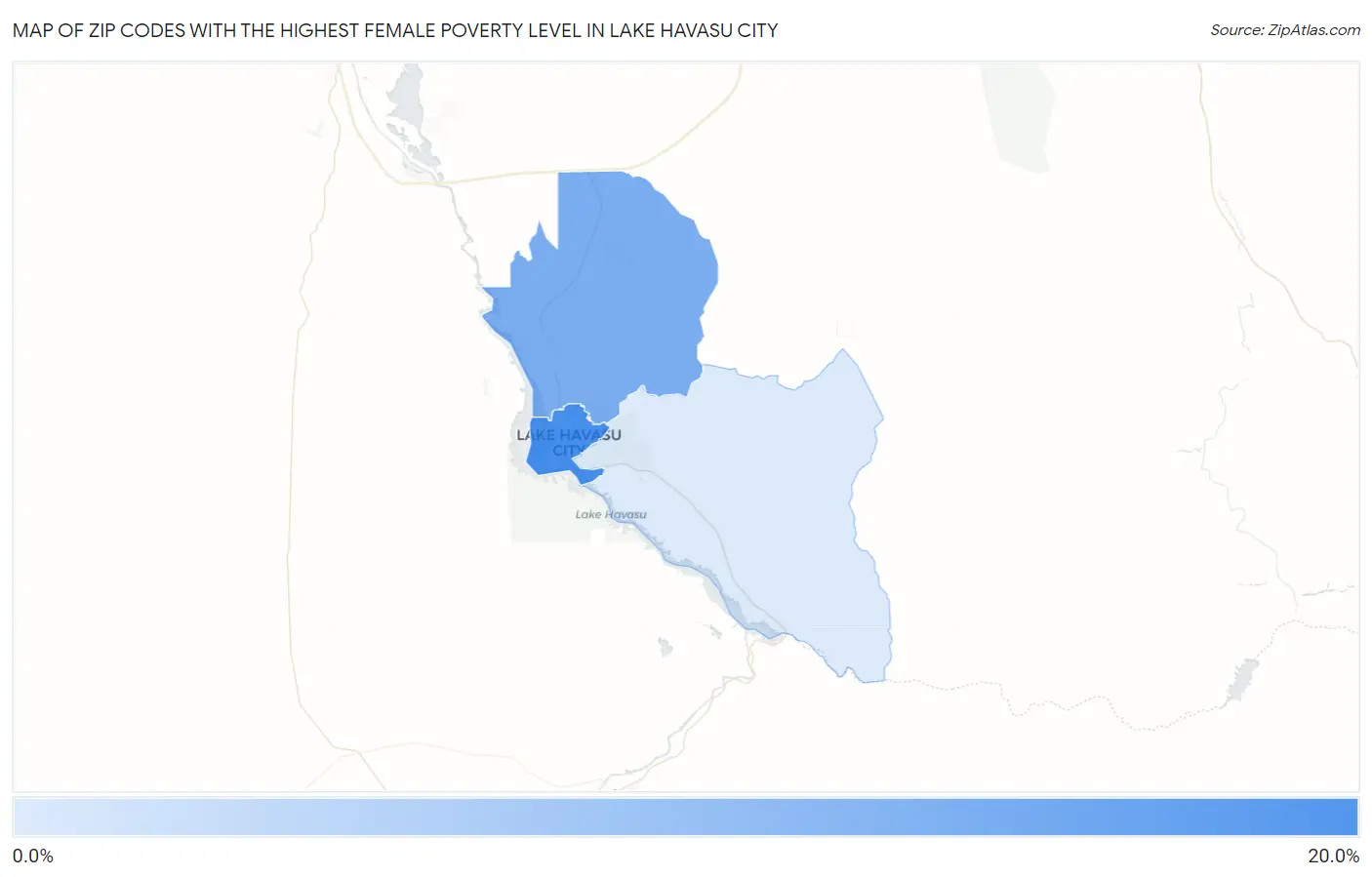 Zip Codes with the Highest Female Poverty Level in Lake Havasu City Map