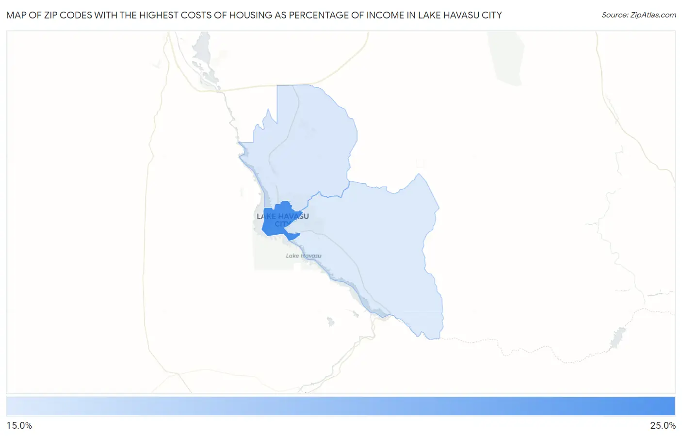 Zip Codes with the Highest Costs of Housing as Percentage of Income in Lake Havasu City Map