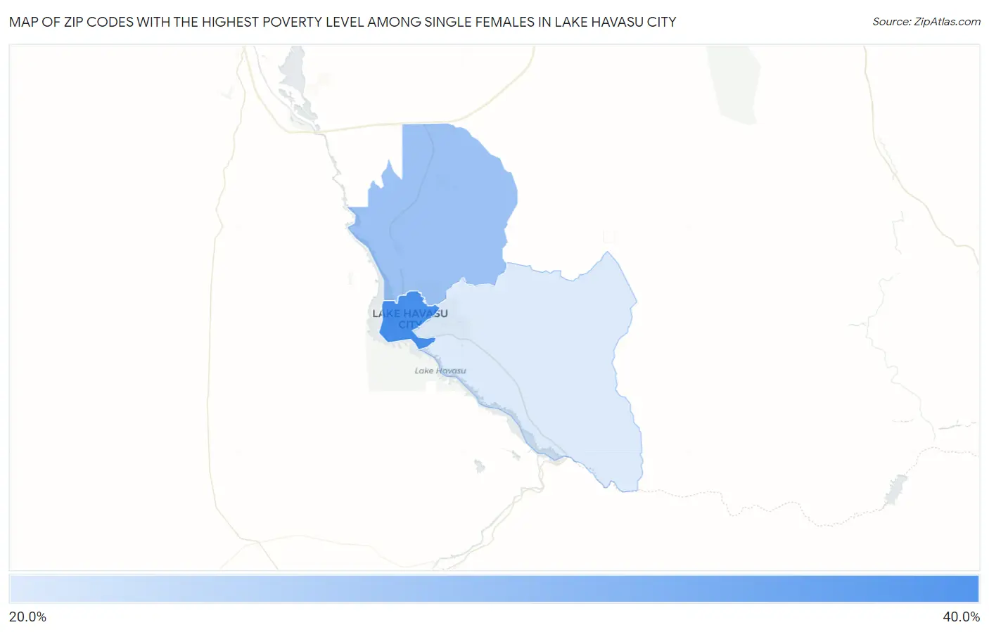 Zip Codes with the Highest Poverty Level Among Single Females in Lake Havasu City Map