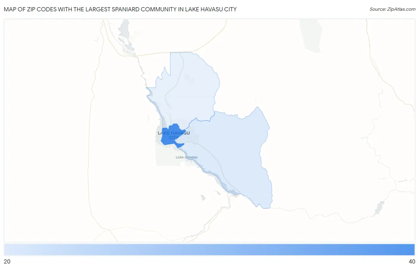 Zip Codes with the Largest Spaniard Community in Lake Havasu City Map