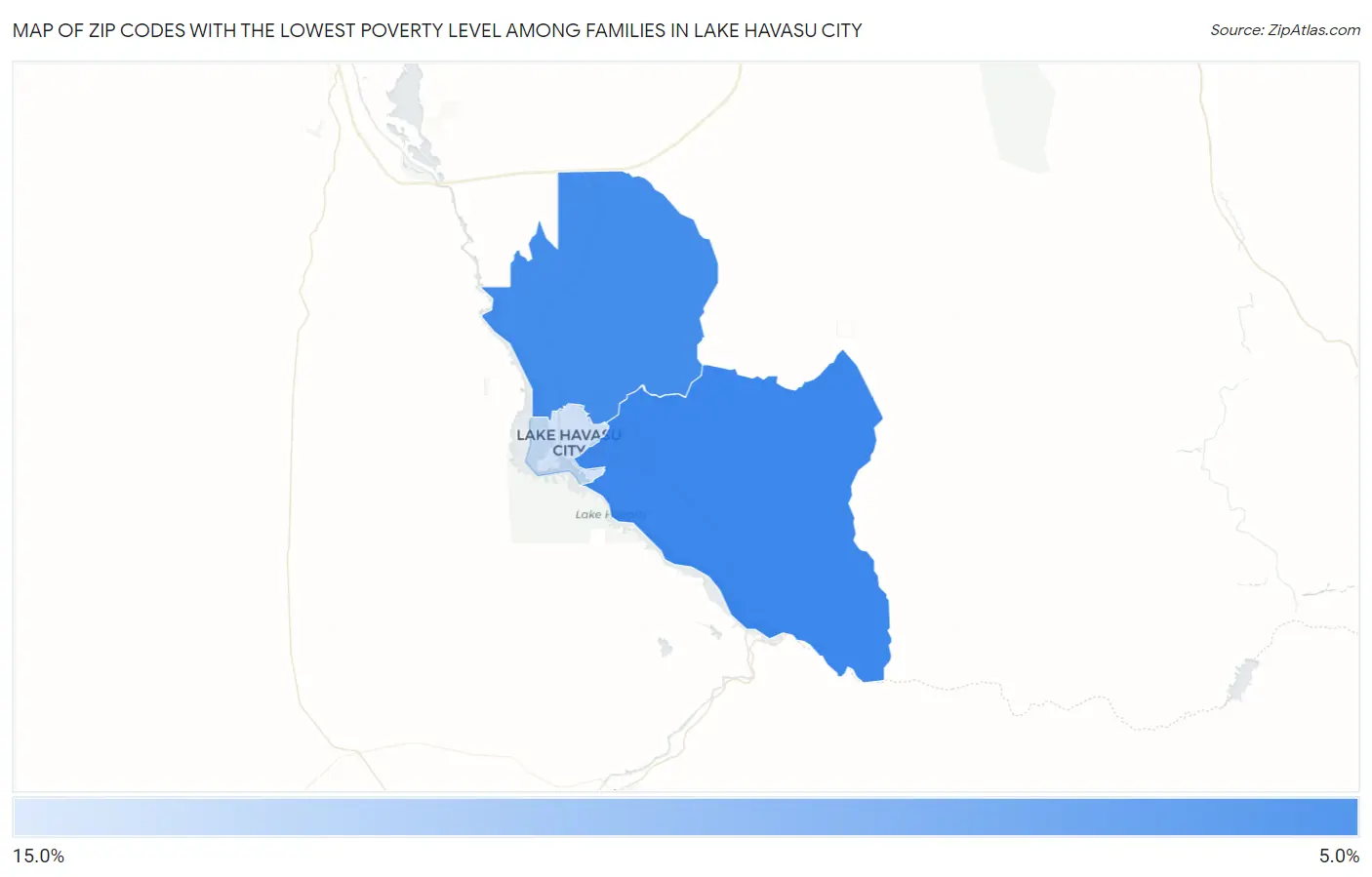 Zip Codes with the Lowest Poverty Level Among Families in Lake Havasu City Map