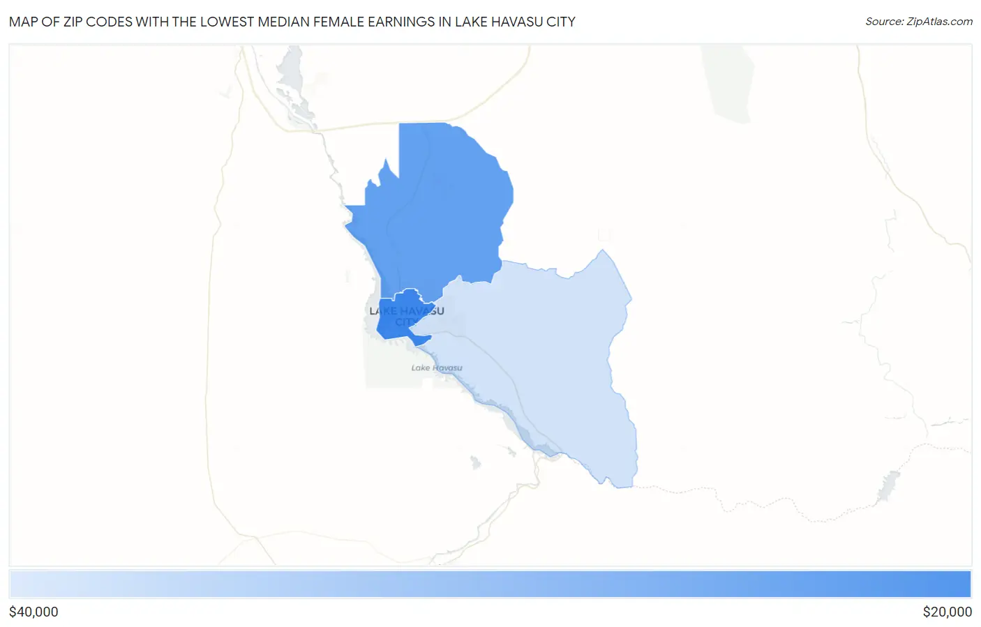 Zip Codes with the Lowest Median Female Earnings in Lake Havasu City Map