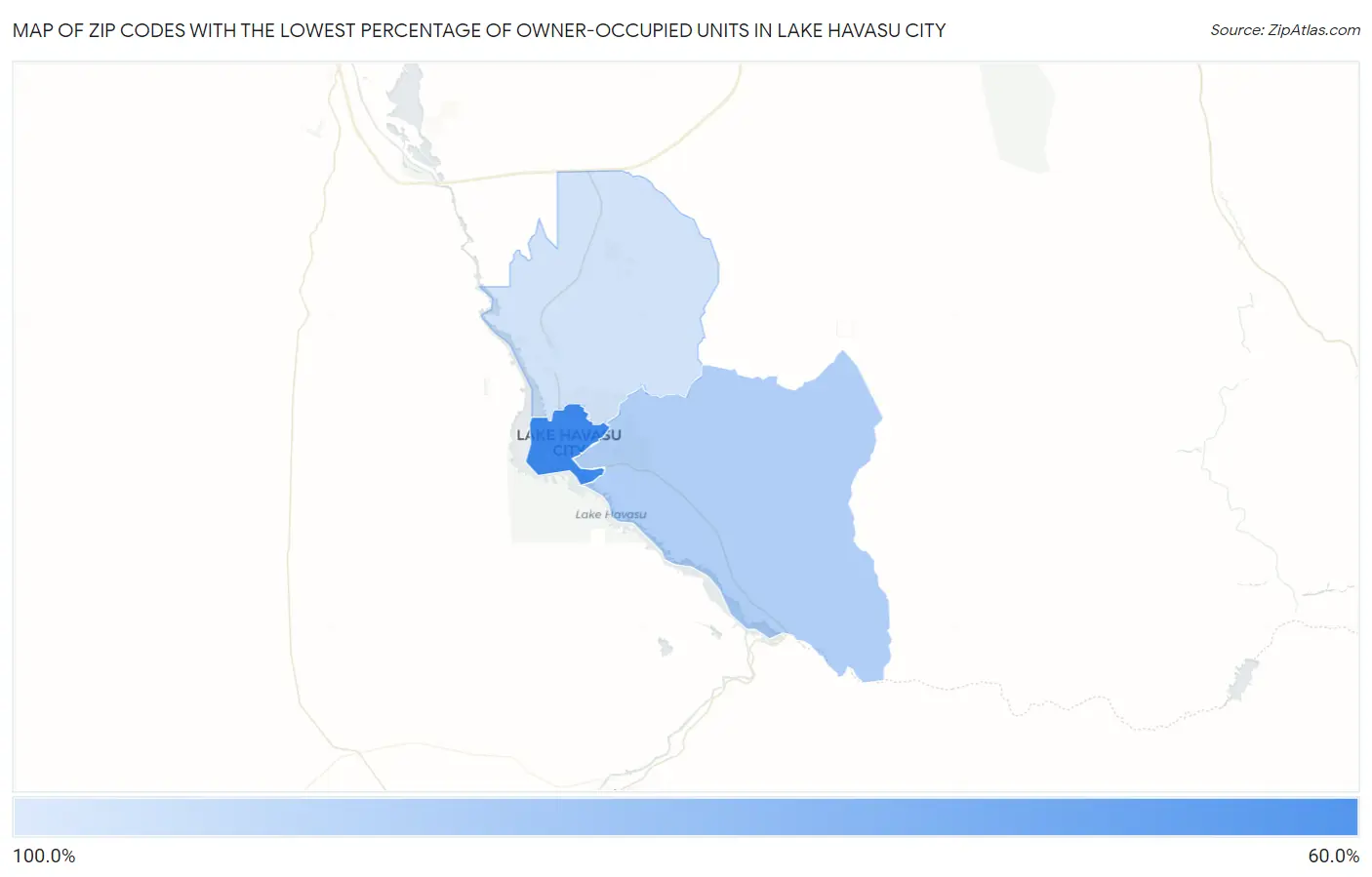 Zip Codes with the Lowest Percentage of Owner-Occupied Units in Lake Havasu City Map