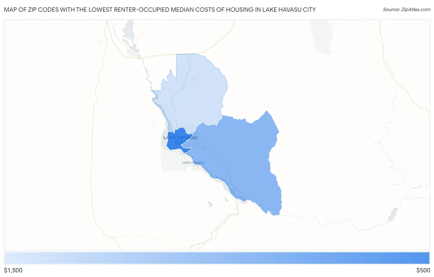 Zip Codes with the Lowest Renter-Occupied Median Costs of Housing in Lake Havasu City Map