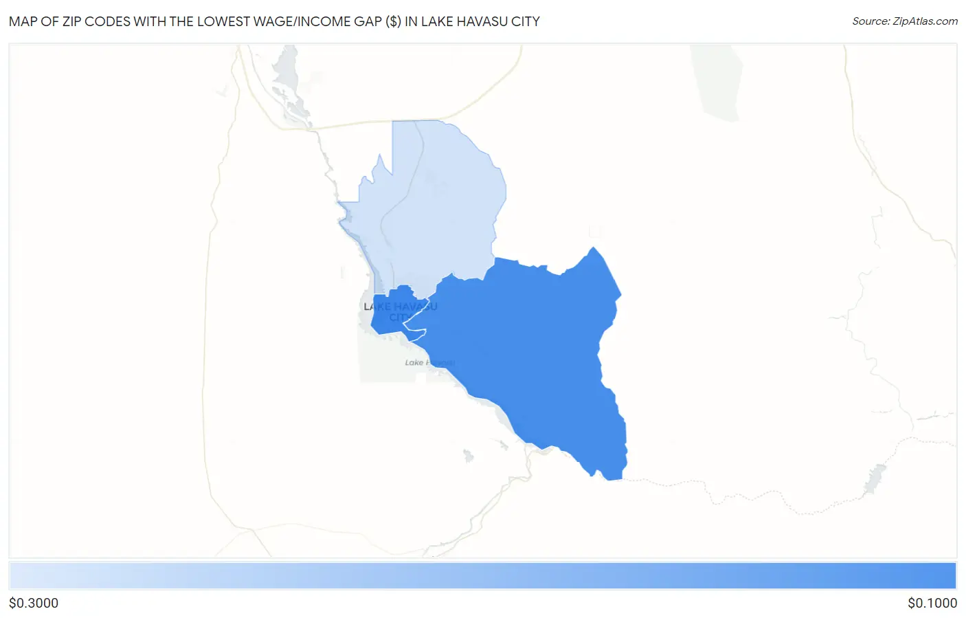 Zip Codes with the Lowest Wage/Income Gap ($) in Lake Havasu City Map
