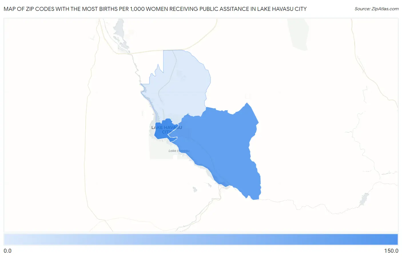 Zip Codes with the Most Births per 1,000 Women Receiving Public Assitance in Lake Havasu City Map