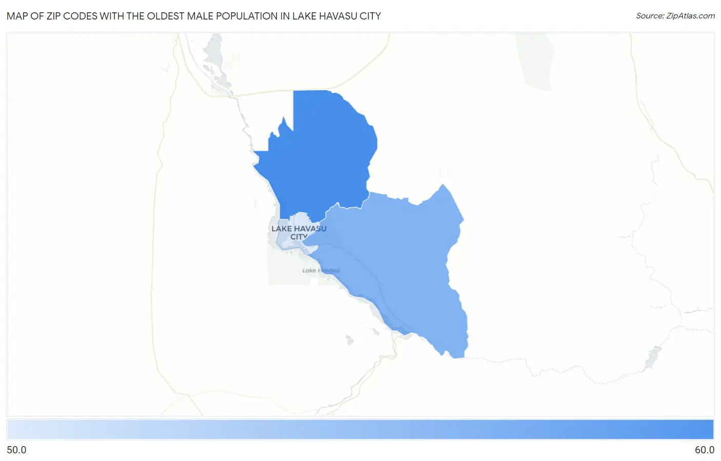 Zip Codes with the Oldest Male Population in Lake Havasu City Map