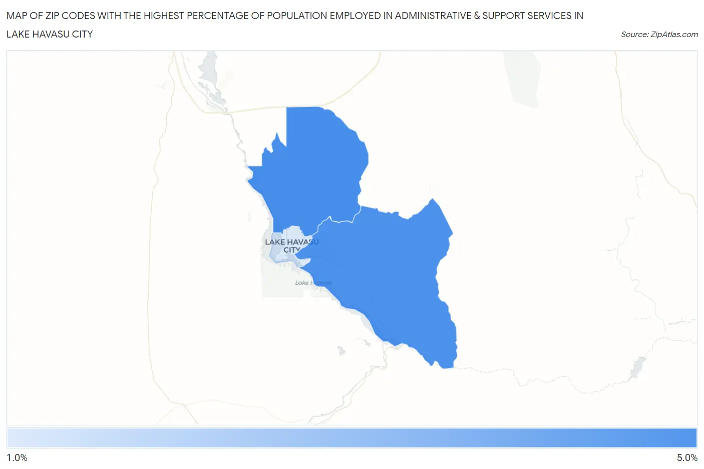Zip Codes with the Highest Percentage of Population Employed in Administrative & Support Services in Lake Havasu City Map