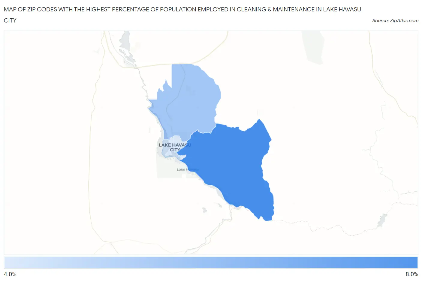 Zip Codes with the Highest Percentage of Population Employed in Cleaning & Maintenance in Lake Havasu City Map