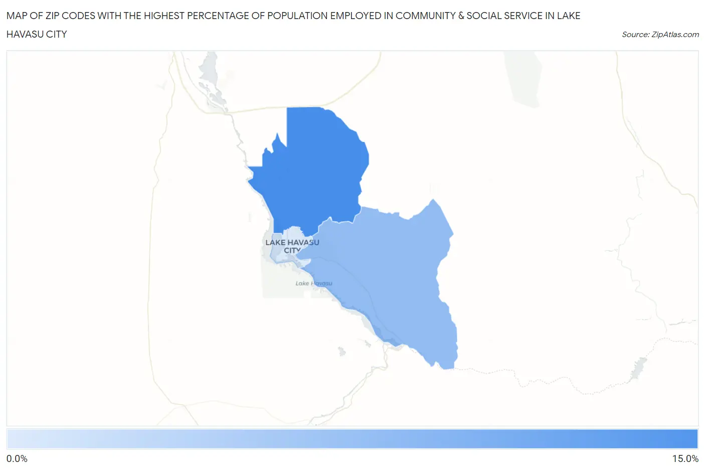 Zip Codes with the Highest Percentage of Population Employed in Community & Social Service  in Lake Havasu City Map