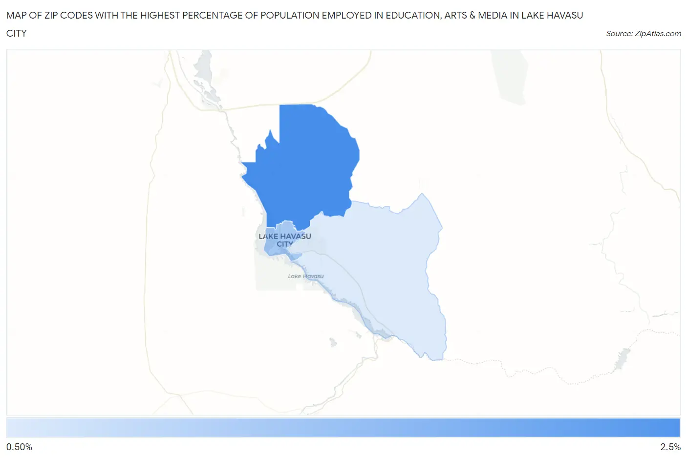 Zip Codes with the Highest Percentage of Population Employed in Education, Arts & Media in Lake Havasu City Map
