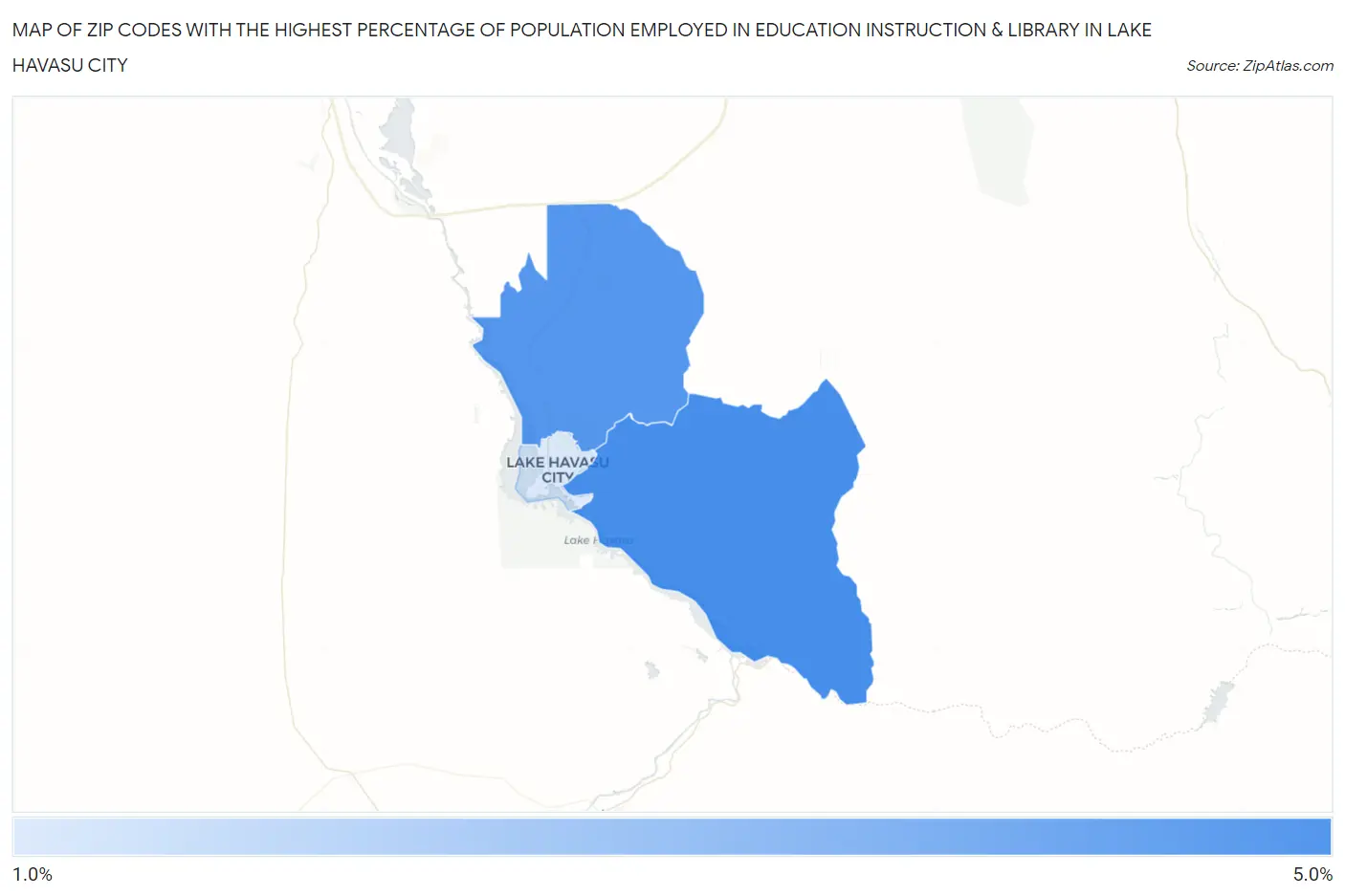 Zip Codes with the Highest Percentage of Population Employed in Education Instruction & Library in Lake Havasu City Map