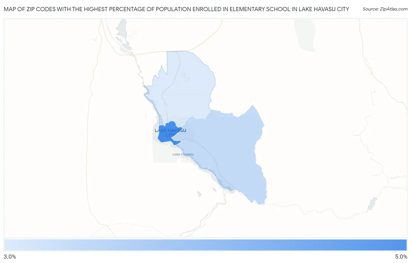 Zip Codes with the Highest Percentage of Population Enrolled in Elementary School in Lake Havasu City Map