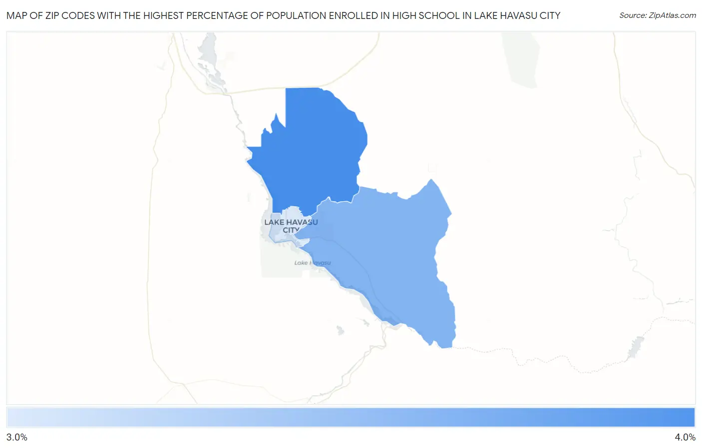 Zip Codes with the Highest Percentage of Population Enrolled in High School in Lake Havasu City Map
