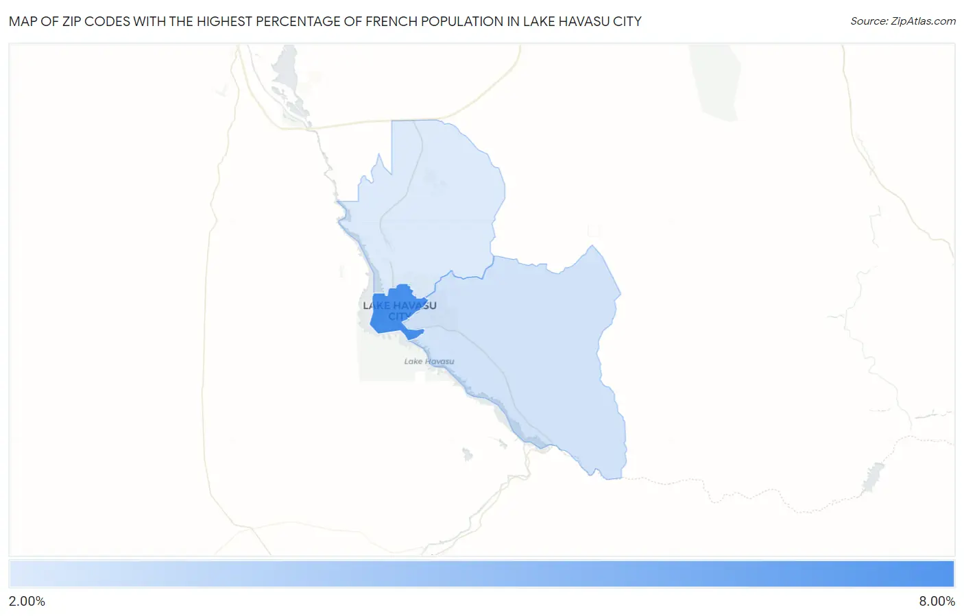 Zip Codes with the Highest Percentage of French Population in Lake Havasu City Map