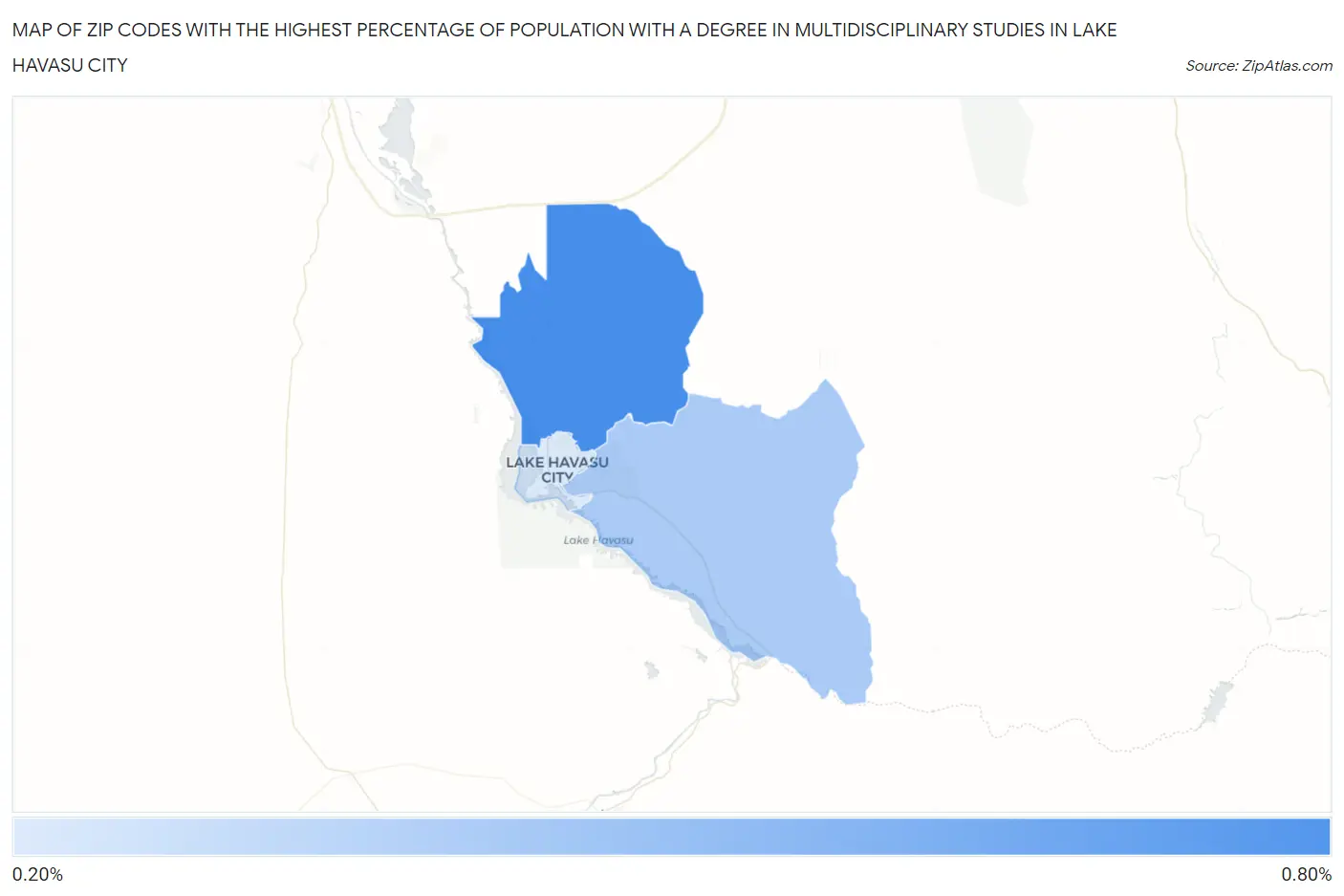 Zip Codes with the Highest Percentage of Population with a Degree in Multidisciplinary Studies in Lake Havasu City Map