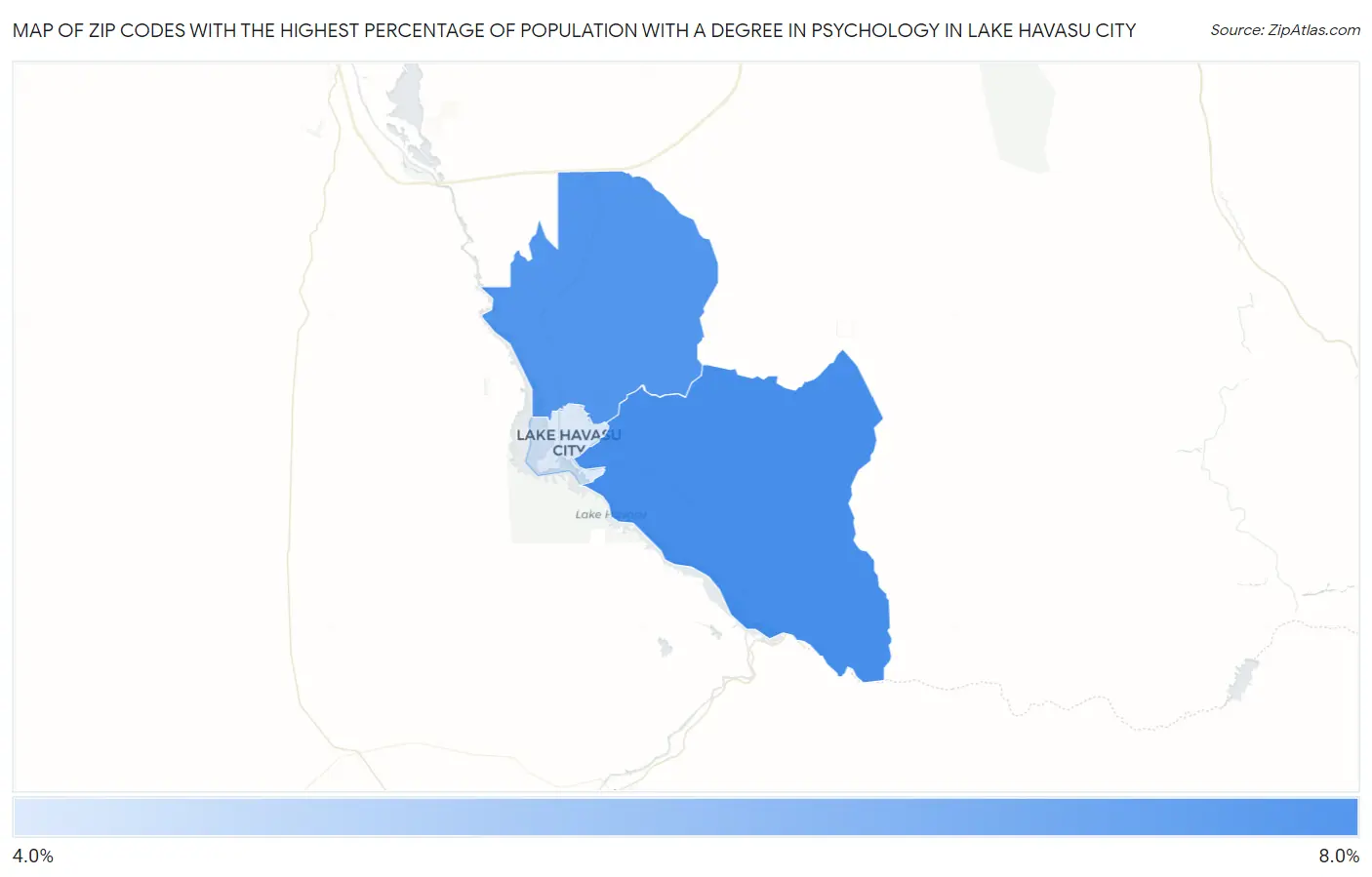 Zip Codes with the Highest Percentage of Population with a Degree in Psychology in Lake Havasu City Map