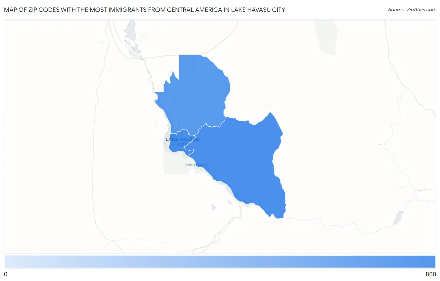Zip Codes with the Most Immigrants from Central America in Lake Havasu City Map