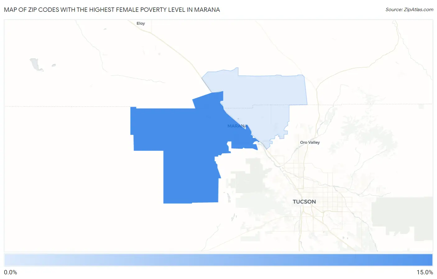 Zip Codes with the Highest Female Poverty Level in Marana Map