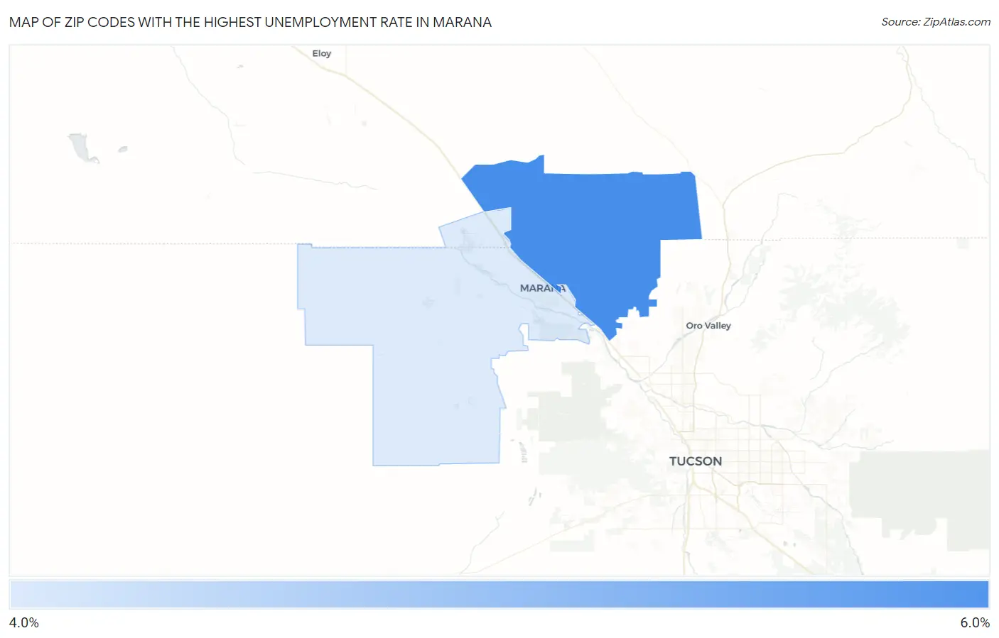 Zip Codes with the Highest Unemployment Rate in Marana Map