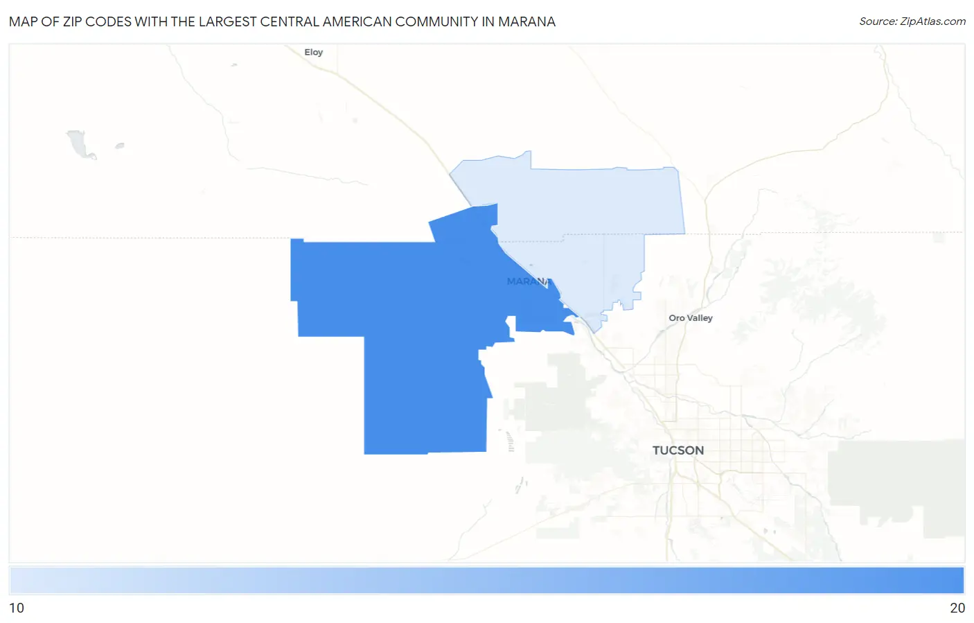 Zip Codes with the Largest Central American Community in Marana Map