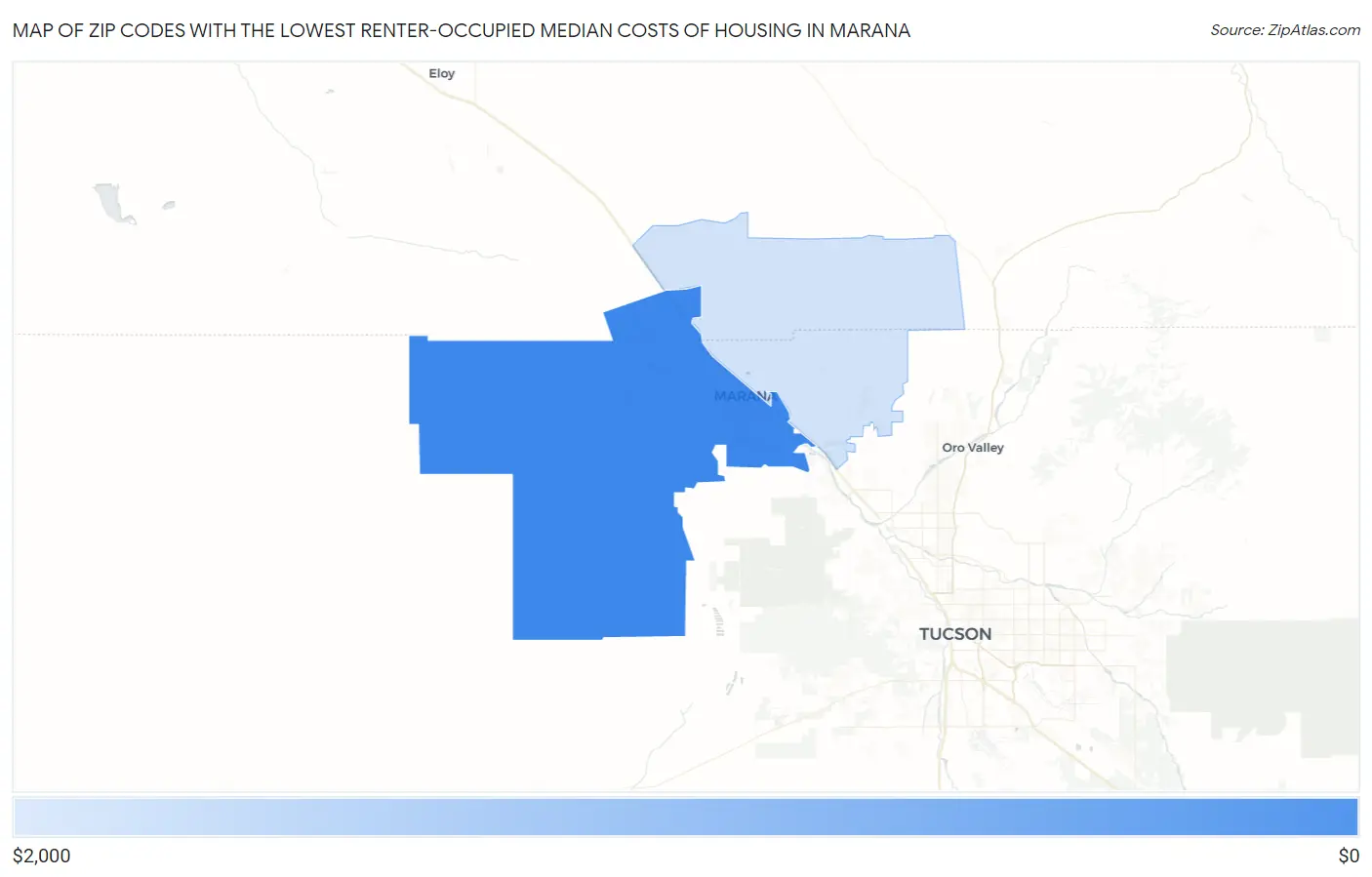 Zip Codes with the Lowest Renter-Occupied Median Costs of Housing in Marana Map