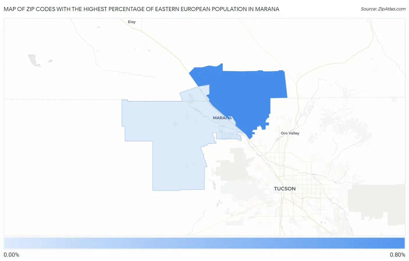 Zip Codes with the Highest Percentage of Eastern European Population in Marana Map