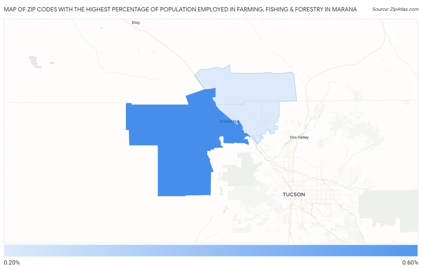 Zip Codes with the Highest Percentage of Population Employed in Farming, Fishing & Forestry in Marana Map