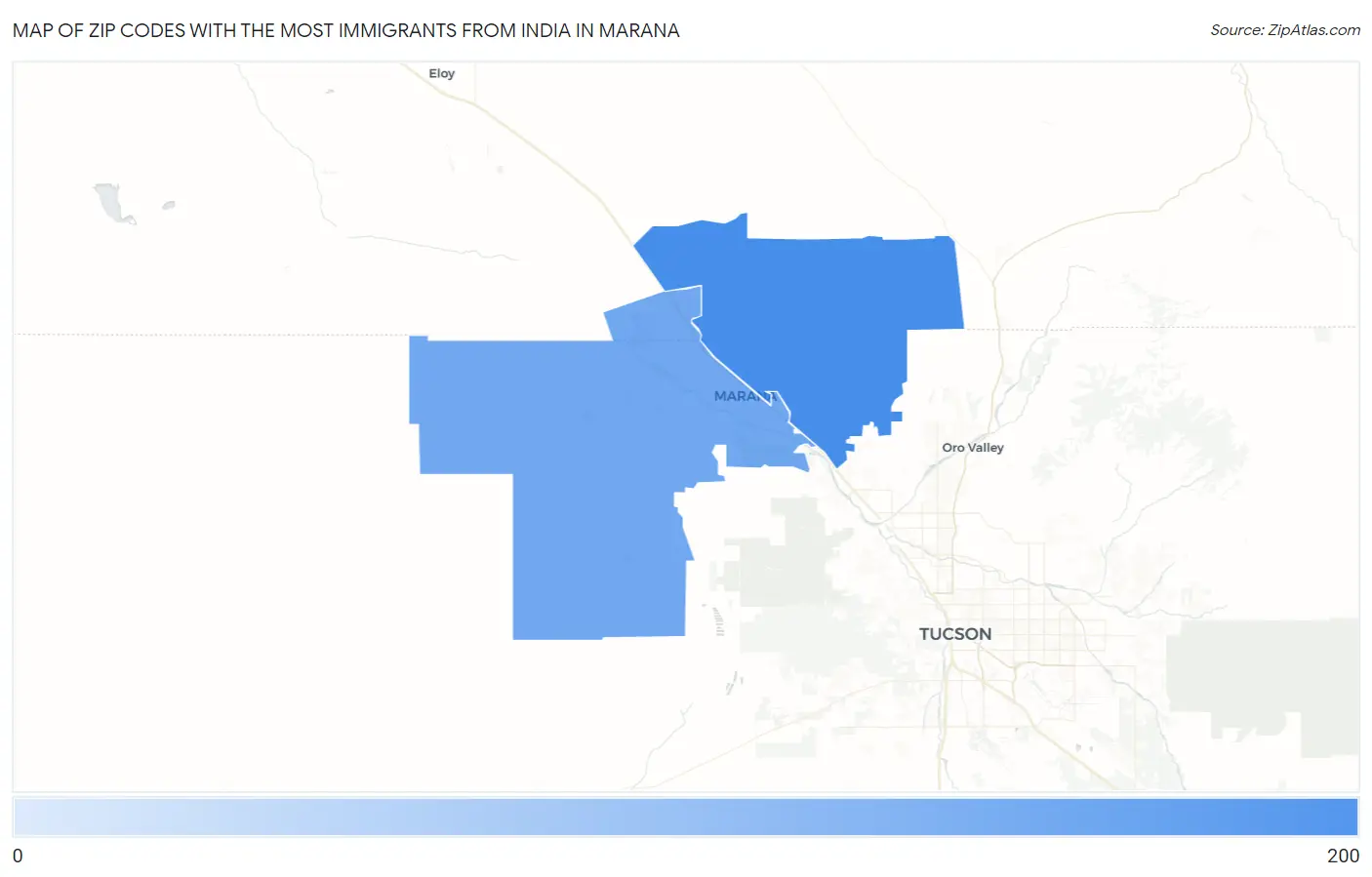 Zip Codes with the Most Immigrants from India in Marana Map
