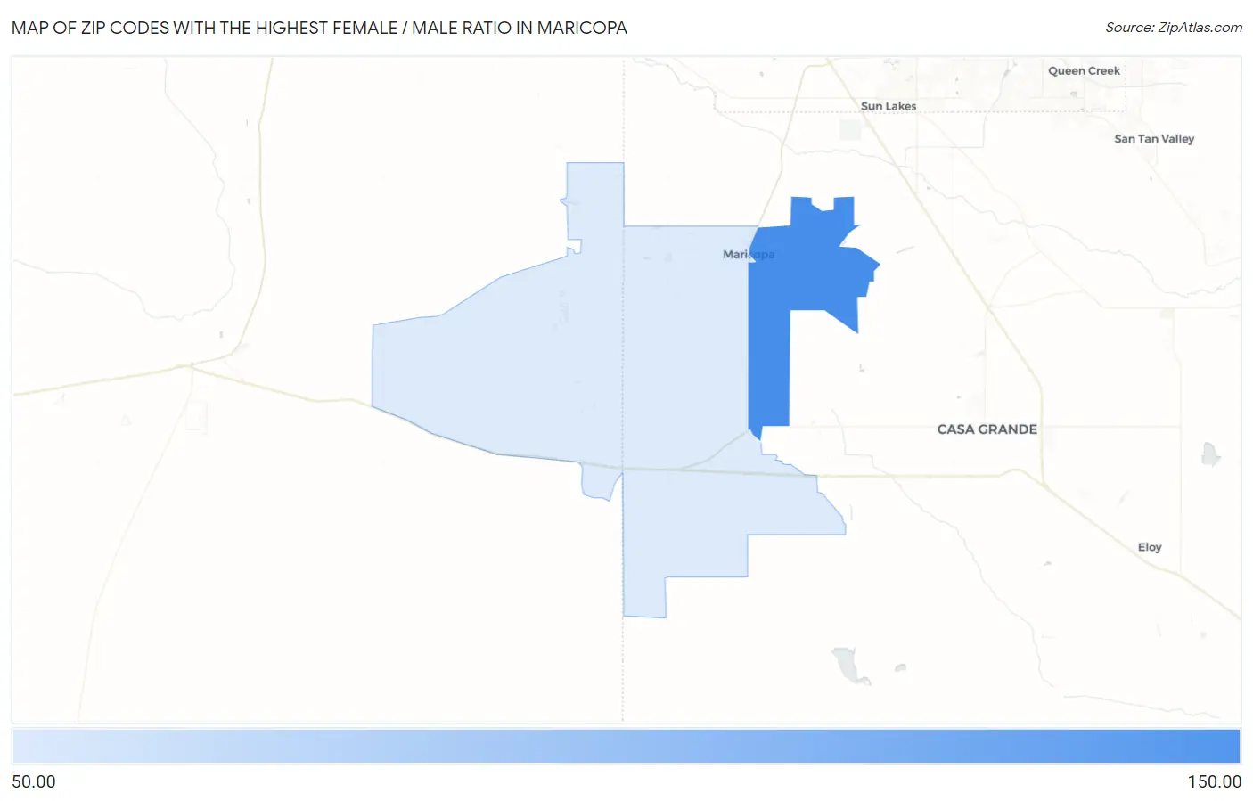 Zip Codes with the Highest Female / Male Ratio in Maricopa Map