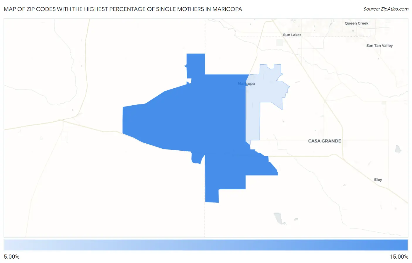 Zip Codes with the Highest Percentage of Single Mothers in Maricopa Map