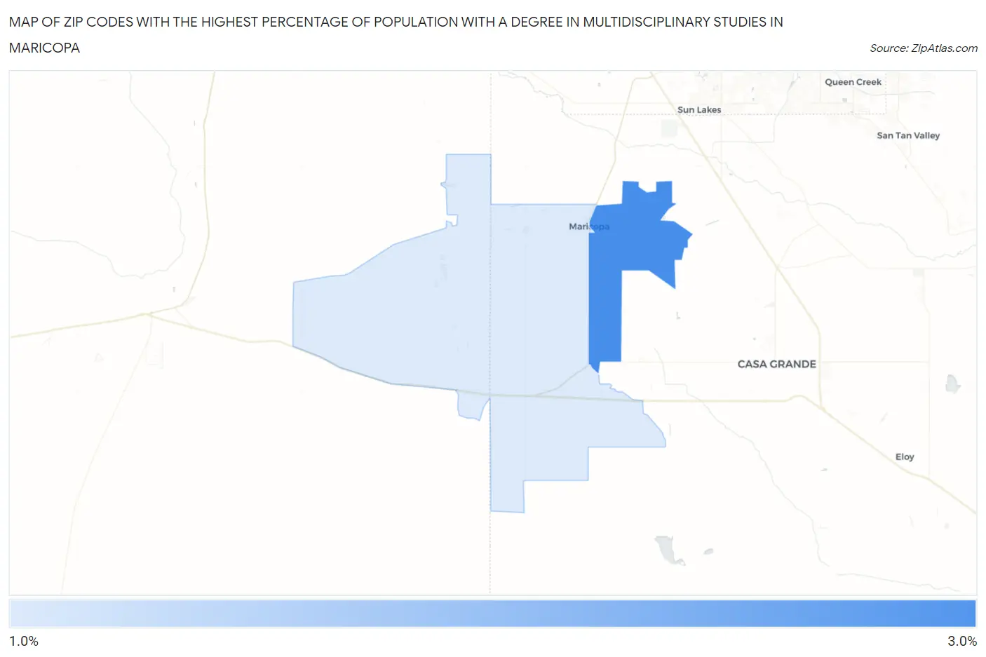 Zip Codes with the Highest Percentage of Population with a Degree in Multidisciplinary Studies in Maricopa Map