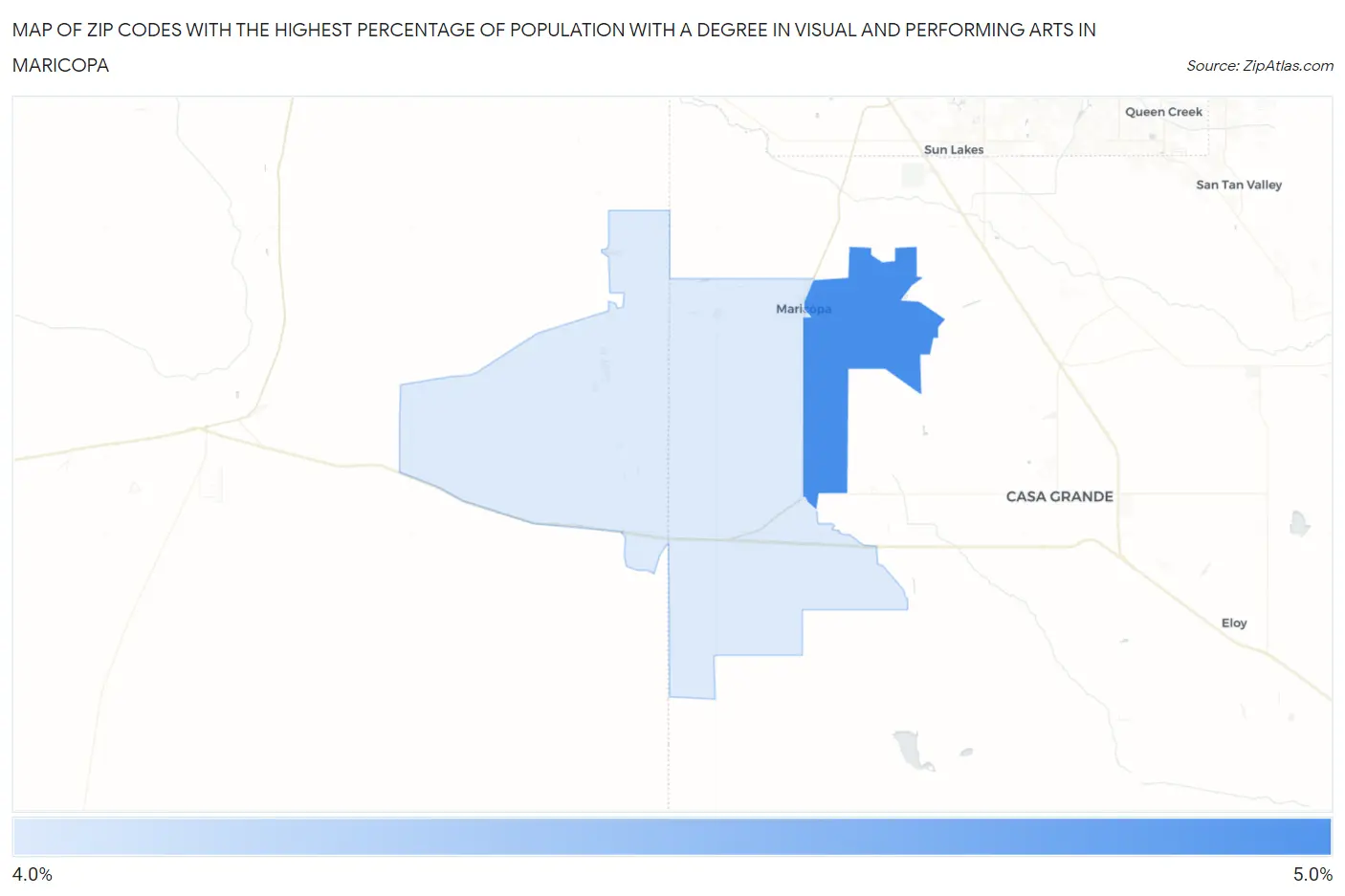 Zip Codes with the Highest Percentage of Population with a Degree in Visual and Performing Arts in Maricopa Map