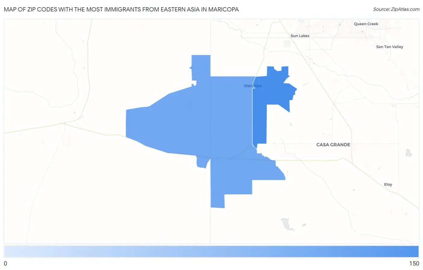 Zip Codes with the Most Immigrants from Eastern Asia in Maricopa Map