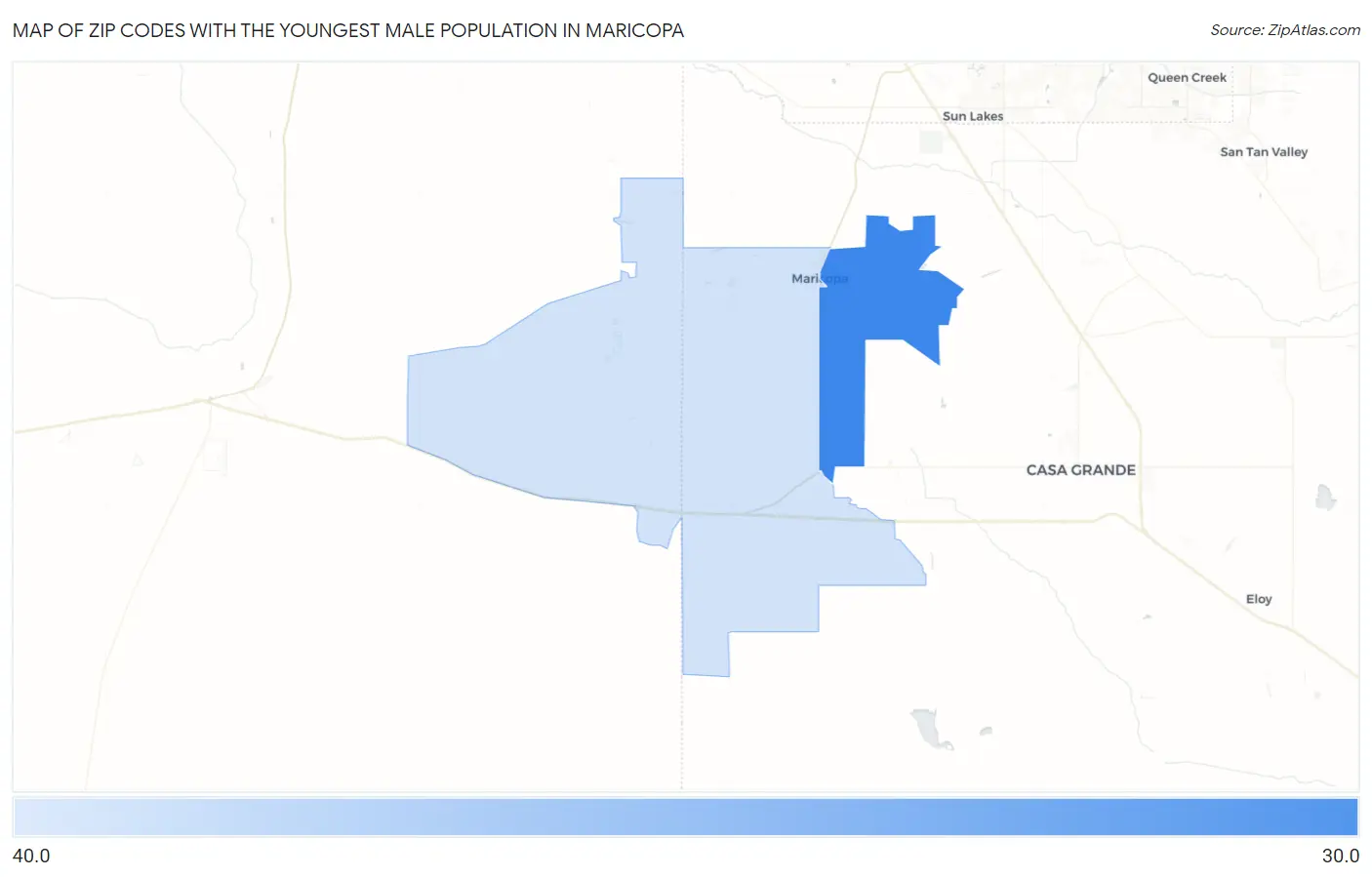 Zip Codes with the Youngest Male Population in Maricopa Map