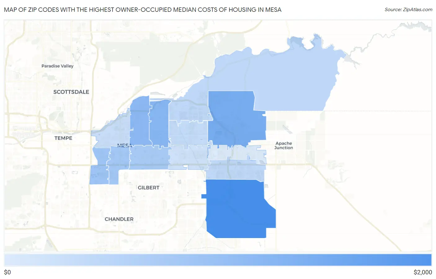 Zip Codes with the Highest Owner-Occupied Median Costs of Housing in Mesa Map