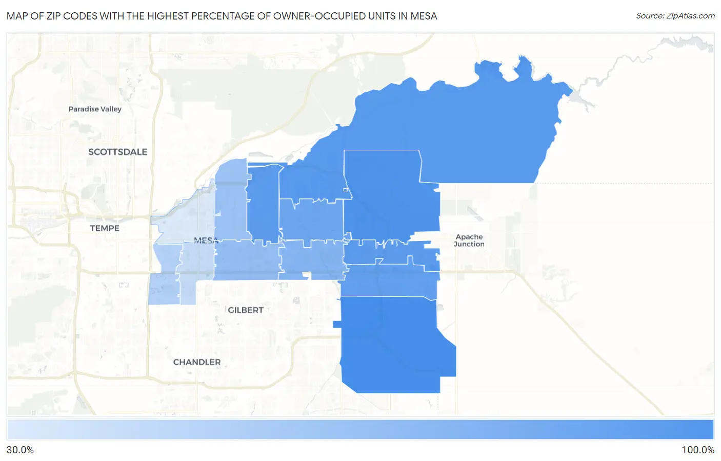 Zip Codes with the Highest Percentage of Owner-Occupied Units in Mesa Map