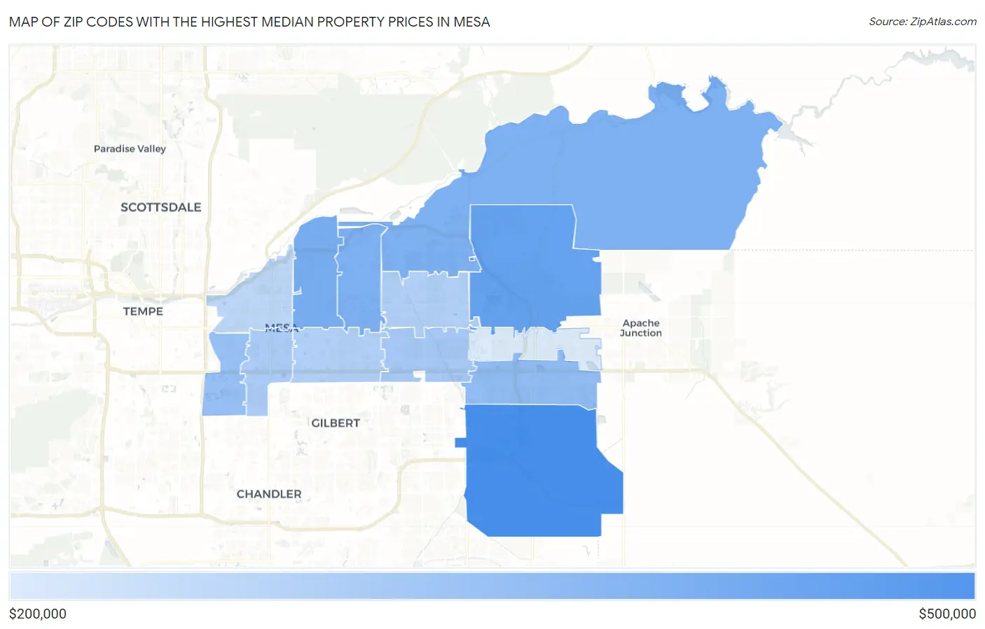 Zip Codes with the Highest Median Property Prices in Mesa Map