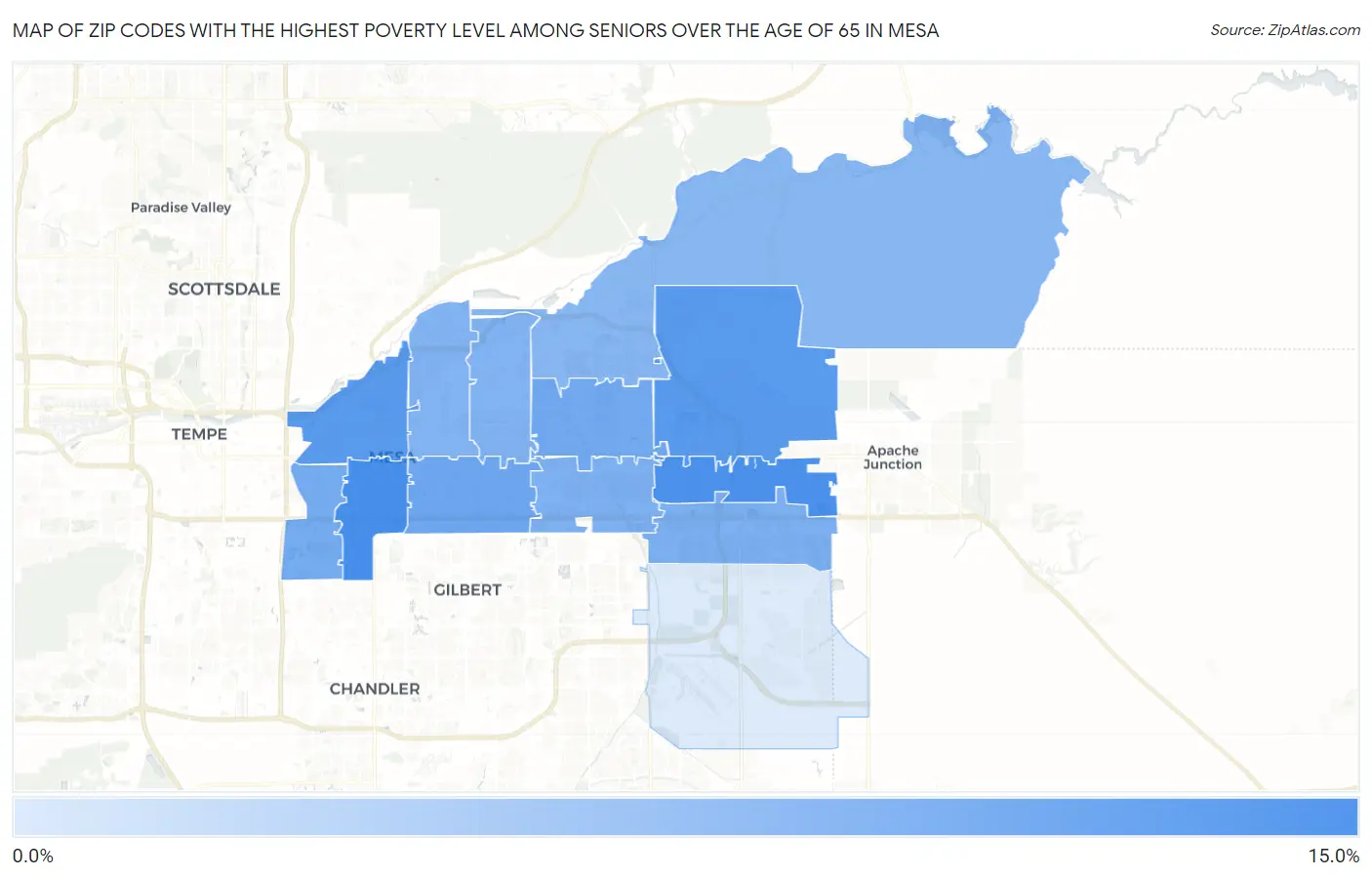 Zip Codes with the Highest Poverty Level Among Seniors Over the Age of 65 in Mesa Map