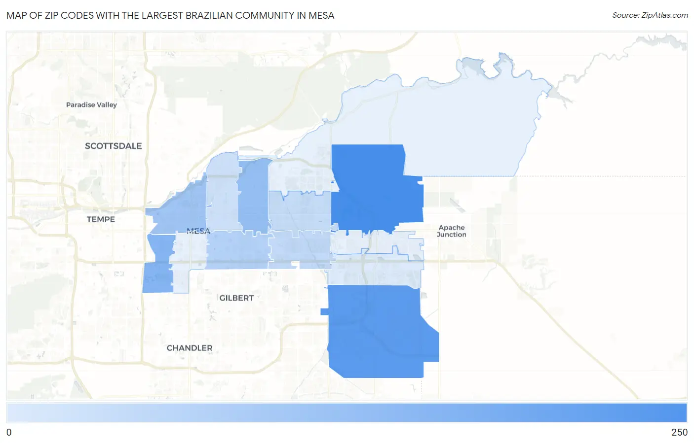 Zip Codes with the Largest Brazilian Community in Mesa Map