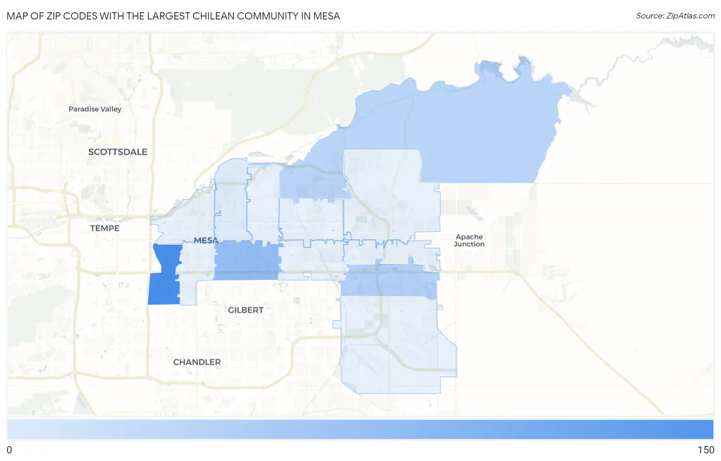 Zip Codes with the Largest Chilean Community in Mesa Map