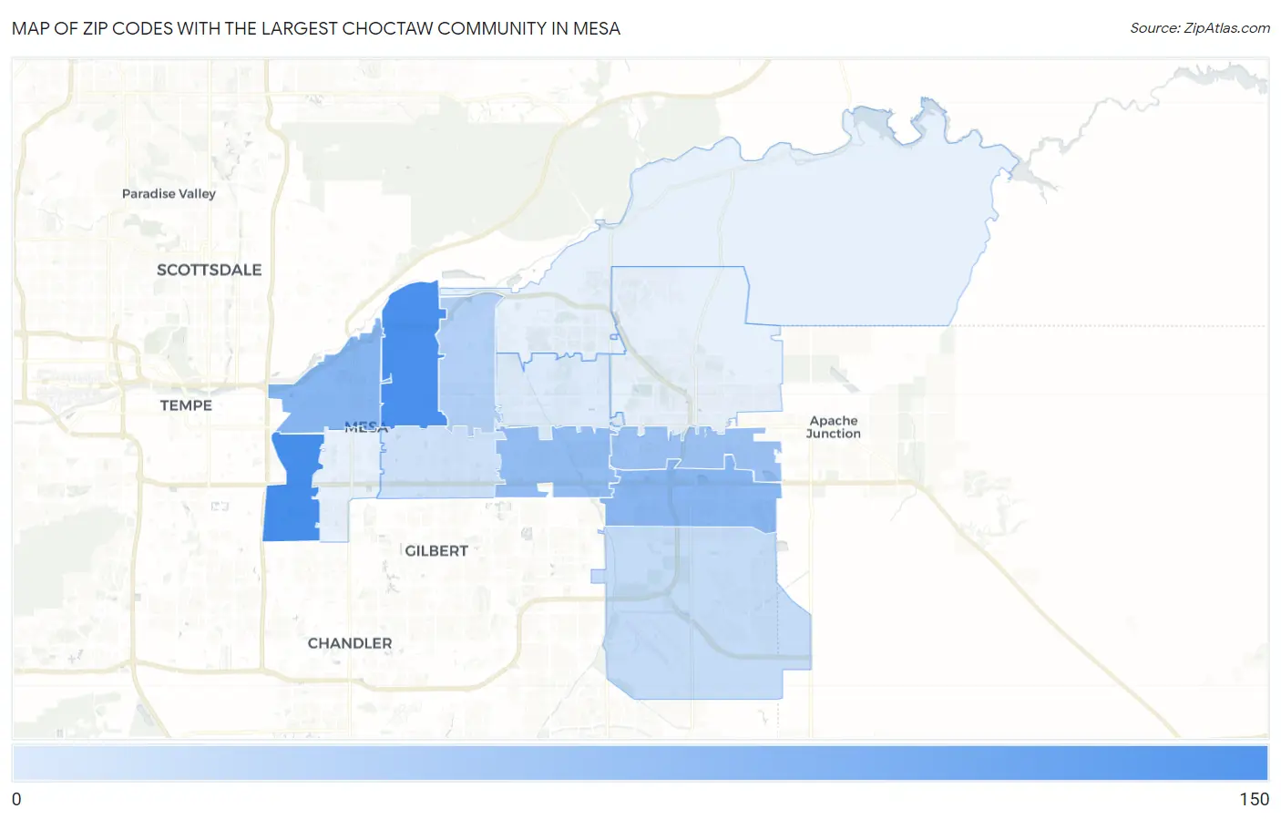 Zip Codes with the Largest Choctaw Community in Mesa Map