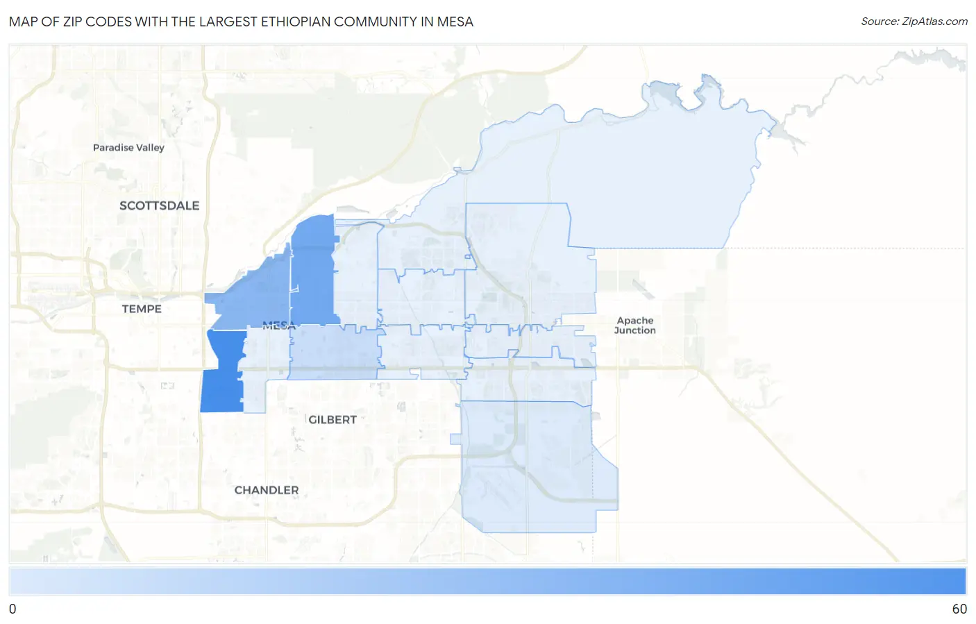 Zip Codes with the Largest Ethiopian Community in Mesa Map