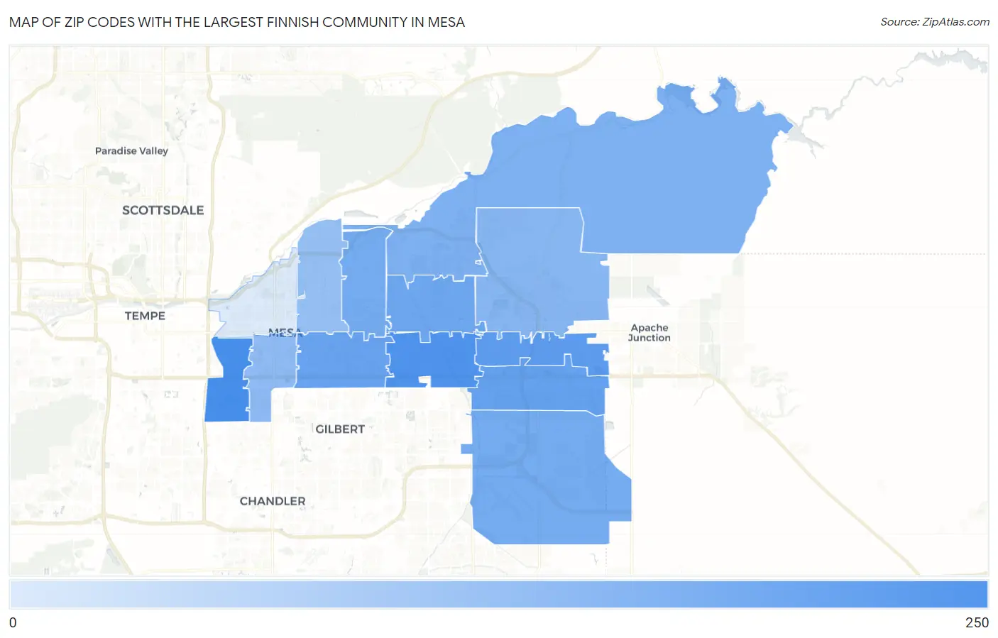 Zip Codes with the Largest Finnish Community in Mesa Map